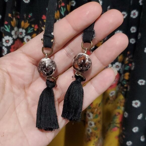 Farm Rio Intarsia Black Floral Pullover Boho Blouse - Picture 8 of 16